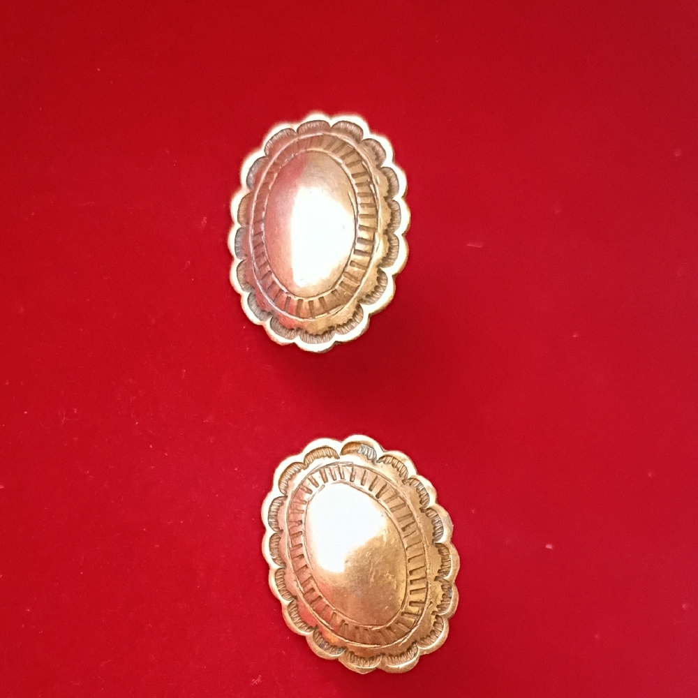 Authentic Santa Fe Dipped Copper And Sterling Silver Concha Earrings